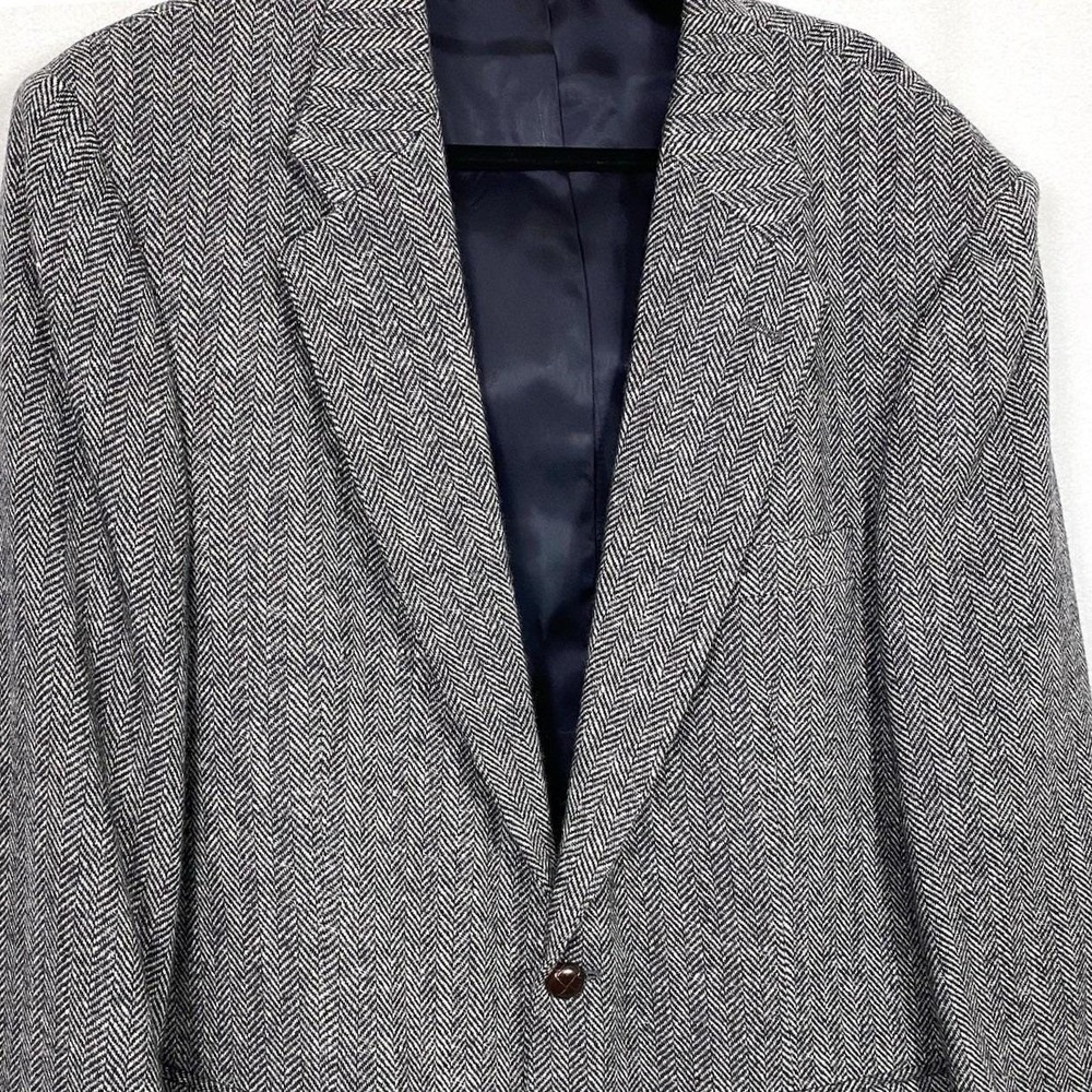 VTG Tweed Jacket 42R Gray Herringbone 100% Wool Lambswool Marled Luxury Blazer - Picture 2 of 6